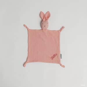 Peach Muslin Bunny with russet embroidery